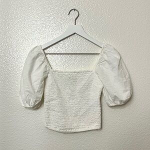 Abercrombie & Fitch smocked White Puff Sleeve Top